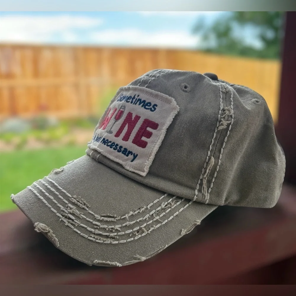 KBETHOS Tan Distressed Wine Quote Hat
